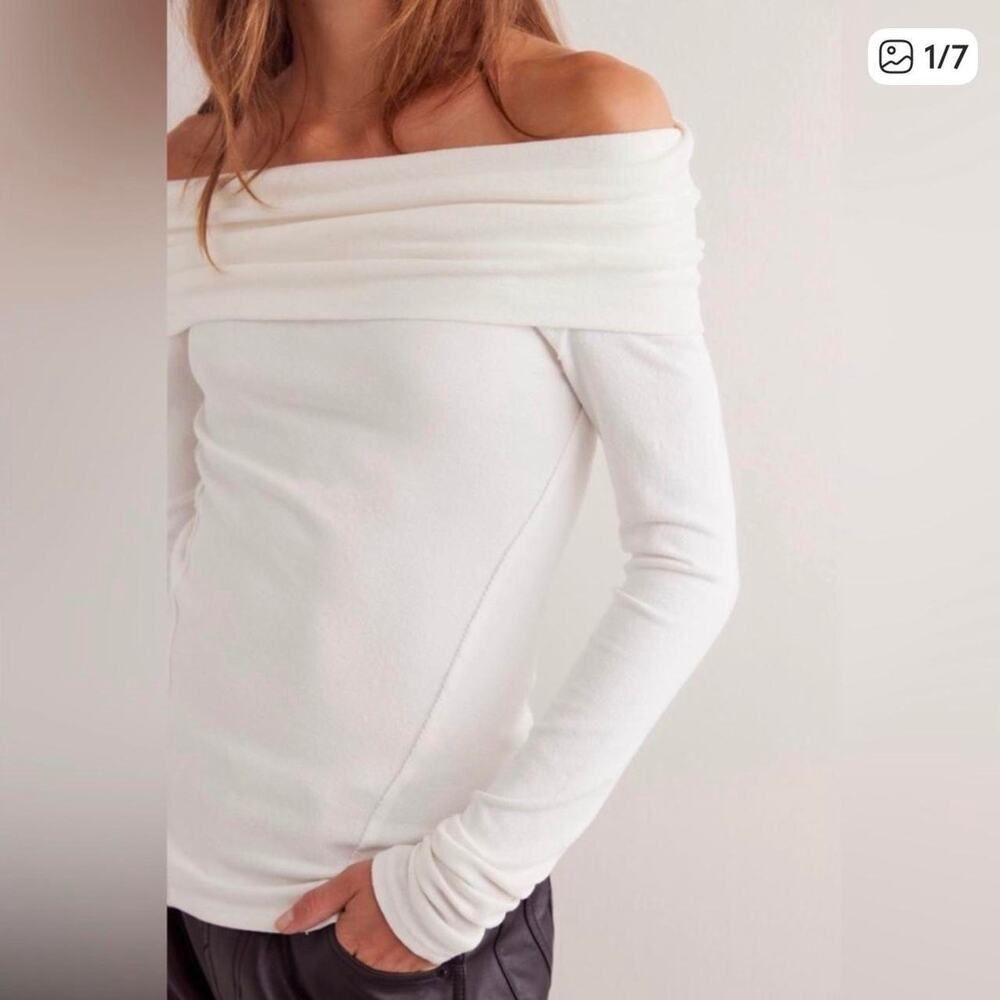 Free People We The Free Iris Layering Top Ivory Off Shoulder Ribbed Size S NWT - Picture 2 of 8
